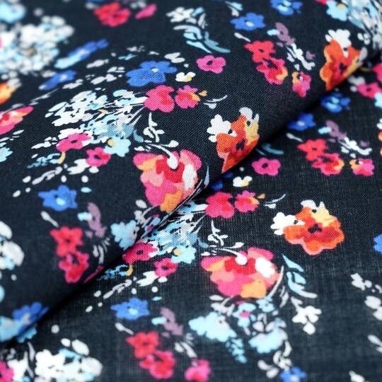 SINGER Navy Floral Cotton Lawn Fabric